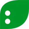 Das Logo des Umweltblogs zeigt ein grünes Blatt mit einem weissen Doppelpunkt als Symbol des Dialogs