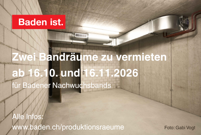 Zwei Bandräume für Badener Nachwuchsbands zu vermieten