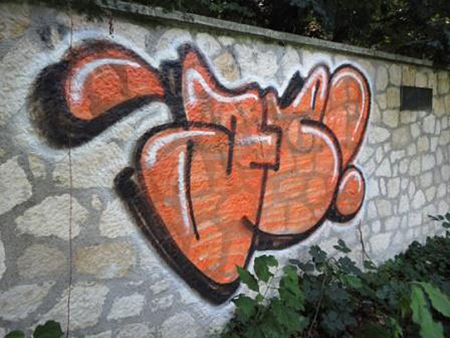 Graffiti-Entfernung durch den Werkhof Stadt Baden - Graffiti besprayte Hausfassade